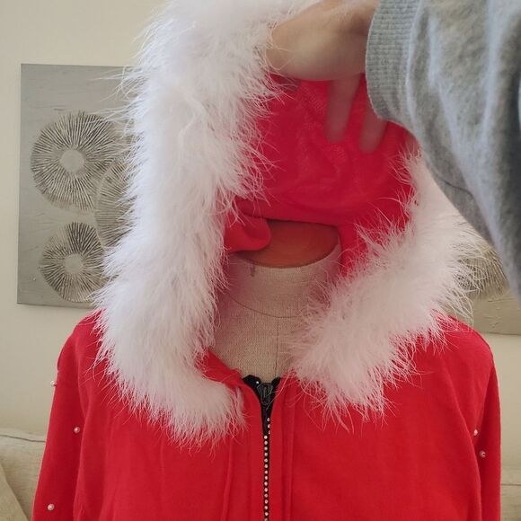 Collective Works Of Berek 2 Embellished Christmas Santa Clause Zip-Up Hoodie LG - Picture 9 of 13